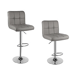 BIGZZIA Lot de 2 Tabourets de Bar - Rattantree Chaise de Cuisine - Rotatif sur 360° - Hauteur Réglable 55-75 cm - avec Dossier et Repose-pieds - Contemporain - design - Gris