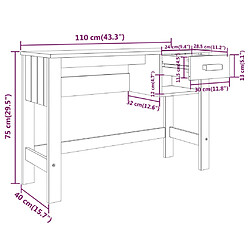 Acheter Helloshop26 Bureau table poste de travail meuble d'ordinateur informatique étude HAMAR foncé 110 x 40 x 75 cm bois massif de pin gris 02_0023854