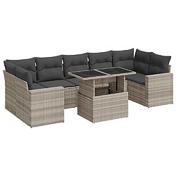 vidaXL Salon de jardin 8 pcs avec coussins gris clair résine tressée