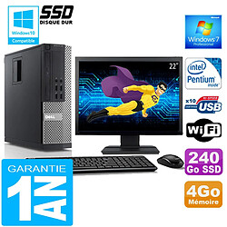 PC DELL 990 SFF Intel G840 Ram 4Go Disque 240 Go SSD Wifi W7 Ecran 22" - Occasion