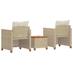 Maison Chic Ensemble de bistro 3 pcs coussins,Table + chaises + coussins de jardin beige résine tressée acacia -GKD885018 pas cher