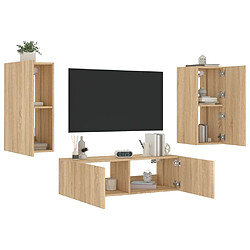 Maison Chic Lot de 3 Meuble TV muraux, Banc TV avec lumières LED pour salon, Meuble de rangement chêne sonoma -GKD67395