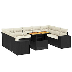 vidaXL Salon de jardin 10 pcs avec coussins noir résine tressée