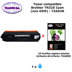 Toner compatible TN325 C pour imprimante Brother DCP 9055CDN, 9270CDN Cyan + 10f A6 brillants - T3AZUR