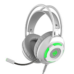 Justgreenbox Casque filaire USB 3,5 mm casque antibruit de jeu stéréo avec unité de pilote micro 50 mm, Blanc