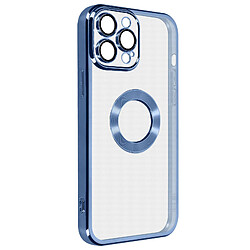 Avizar Coque iPhone 14 Pro Max Silicone Caméra Protégée Transparent Contour bleu Chromé