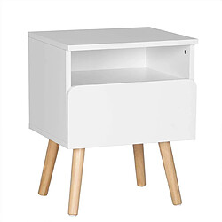 Helloshop26 Table basse de chevet avec tiroirs et compartiment en bois blanc 19_0000457