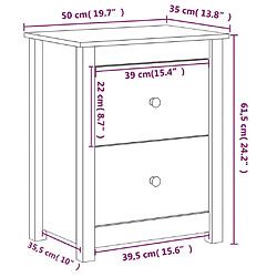 vidaXL Tables de chevet 2pcs Marron miel 50x35x61,5 cm Bois pin massif pas cher