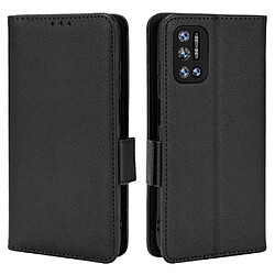 Etui en PU texture litchi, double fermeture magnétique avec support, noir pour votre Doogee N40 Pro