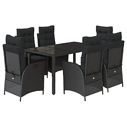 vidaXL Ensemble à manger de jardin coussins 7pcs Noir Résine tressée