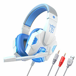 Casque De Jeu Filaire Sy830Mv Avec Microphone 3.5Mm Casque Sonore Puissant Pour Ordinateur Pc Blanc Et Bleu Pc Lumineux