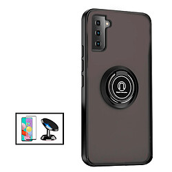 PHONECARE Kit Film de Verre Trempé 5D Full Cover + Coque Anti-Impact Clear Armor Ring + Support Magnétique de Voiture pour Samsung Galaxy S22+ Plus 5G