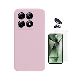 Kit De Film Hydrogel À Coque Complète Avant + Coque En Silicone Liquide + Support Magnétique Phonecare Pour Xiaomi 14T Pro - Rose