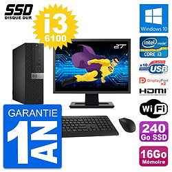 PC Dell 7040 SFF Ecran 27" Core i3-6100 RAM 16Go SSD 240Go HDMI Windows 10 Wifi - Occasion