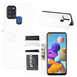 Etui en PU peau de cheval fou unique blanc pour votre Samsung Galaxy A21s