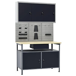 Helloshop26 Etabli 120 cm et 3 panneaux muraux et 1 armoire atelier table de travail gris noir 02_0003663