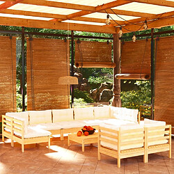 Maison Chic Salon de jardin 10 pcs avec coussins | Ensemble de Table et chaises | Mobilier d'Extérieur crème Bois de pin massif -GKD12230