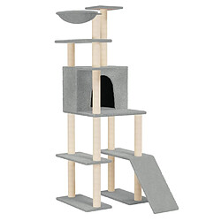 Helloshop26 Arbre à chat meuble tour grimper jouet grattage grattoir escalade plateforme avec griffoirs en sisal clair 166 cm gris 02_0022583