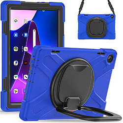 Coque en silicone anti-chute avec béquille rotative et bandoulière pour votre Lenovo Tab M10 (Gen 3) TB-328FU/TB-328XU - bleu