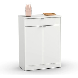 Pegane Commode meuble à chaussures coloris blanc brillant - Hauteur 101 x Longueur 75 x Profondeur 36 cm