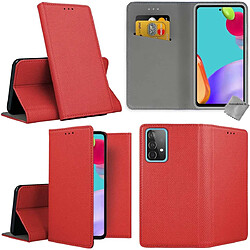 Htdmobiles Housse etui portefeuille avec coque intérieure en silicone pour Samsung Galaxy A52 5G + film ecran - ROUGE MAGNET