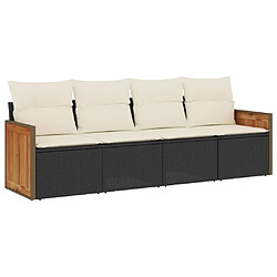 vidaXL Salon de jardin 4 pcs avec coussins noir résine tressée