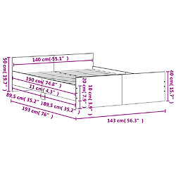 Vidaxl Cadre de lit avec tête de lit/pied de lit blanc 140x190 cm pas cher