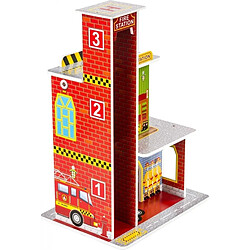 Dodo Toys Caserne de Pompiers en Bois avec Piste d'Atterrissage 60 x 40 x 30 CM, 4 Etages , Accessoires, Tuyau d'évacuation