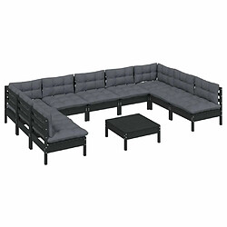 Avis Maison Chic Salon de jardin 10 pcs + coussins - Mobilier/Meubles de jardin - Table et chaises d'extérieur Noir Bois de pin solide -MN76546