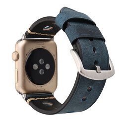 Wewoo Bracelet bleu pour Apple Watch Series 3 & 2 & 1 42mm rétro en cuir véritable bande de montre pas cher