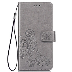 Wewoo Housse Coque Étui en cuir à Motif fleurs pressées Lucky Clover pour ASUS ZB633KLavec support & emplacements de cartesporte-monnaie et dragonne Gris