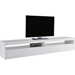 Alter Meuble TV de salon, Made in Italy, Meuble TV avec 1 porte abattante et étagères, cm 200x45h36, couleur blanc brillant