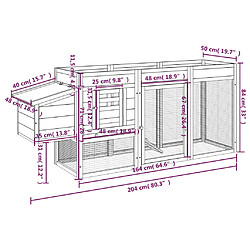 vidaXL Poulailler rouge 204x50x84 cm bois massif de pin pas cher