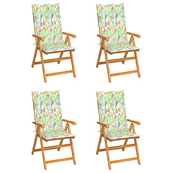 vidaXL Chaises de jardin lot de 4 avec coussins motif feuilles Teck