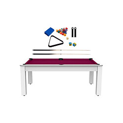 Jardindeco Billard convertible table 8 personnes Arizona + pack d'accessoires blanc boisé et prune (tapis)