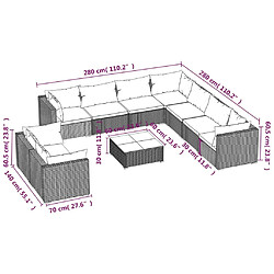 vidaXL Salon de jardin 10 pcs avec coussins Gris Résine tressée pas cher