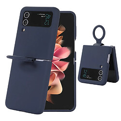 Coque en silicone anti-rayures avec anneau pour votre Samsung Galaxy Z Flip4 5G - bleu nuit