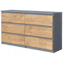 Dusine BEA BUFFET 120 CM GRIS ANTHRACITE ET BOIS SCIÉ AVEC 6 TIROIRS