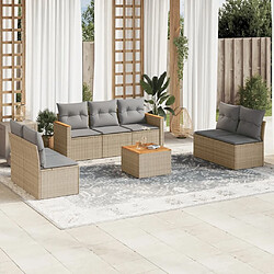 Maison Chic Ensemble à manger d'extérieur 8 pcs avec coussins,Salon de jardin,Mobilier de jardin mélange beige résine tressée -GKD162549