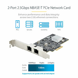 StarTech Carte Réseau PCIe à 2 Ports 2,5 Gbps NBASE-T, Intel I225-V - Carte Réseau pour PC - Carte Réseau Ethernet Multi-Gigabit - Carte LAN Serveur PCI Express 2.1 (PR22GI-NETWORK-CARD)