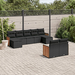 Maison Chic Salon de jardin 9 pcs avec coussins | Ensemble de Table et chaises | Mobilier d'Extérieur noir résine tressée -GKD68818