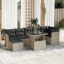 vidaXL Salon de jardin 8 pcs avec coussins gris clair résine tressée