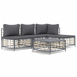 Maison Chic Salon de jardin 5 pcs + coussins - Mobilier/Meubles de jardin - Table et chaises d'extérieur anthracite résine tressée -MN31565