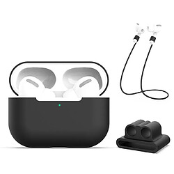 Wewoo Coque Pour AirPods Pro Étui de protection écouteurs en silicone 3 1 + Boucle d'écouteurs + Ensemble de cordes anti-perte noir