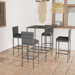 Maison Chic Ensemble de bar de jardin 5 pcs et coussins,Table + chaises + coussins de jardin Résine tressée Gris -GKD921348