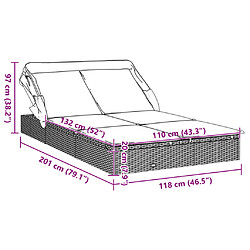 vidaXL Transat 2 places avec toit pliable marron 213x118x97 cm pas cher