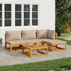 vidaXL Salon de jardin 5 pcs avec coussins taupe bois massif