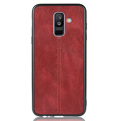 Wewoo Coque Pour Galaxy A6 Plus antichoc couture peau de vache motif PC + PU + TPU Case rouge