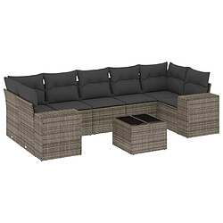 Maison Chic Ensemble Tables et chaises d'extérieur 8 pcs avec coussins,Salon de jardin gris résine tressée -GKD567581