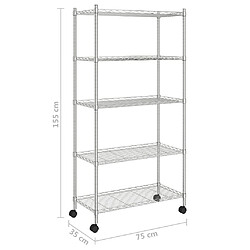 vidaXL Étagère de rangement 5 niveaux roues 75x35x155 cm Chrome 250 kg pas cher